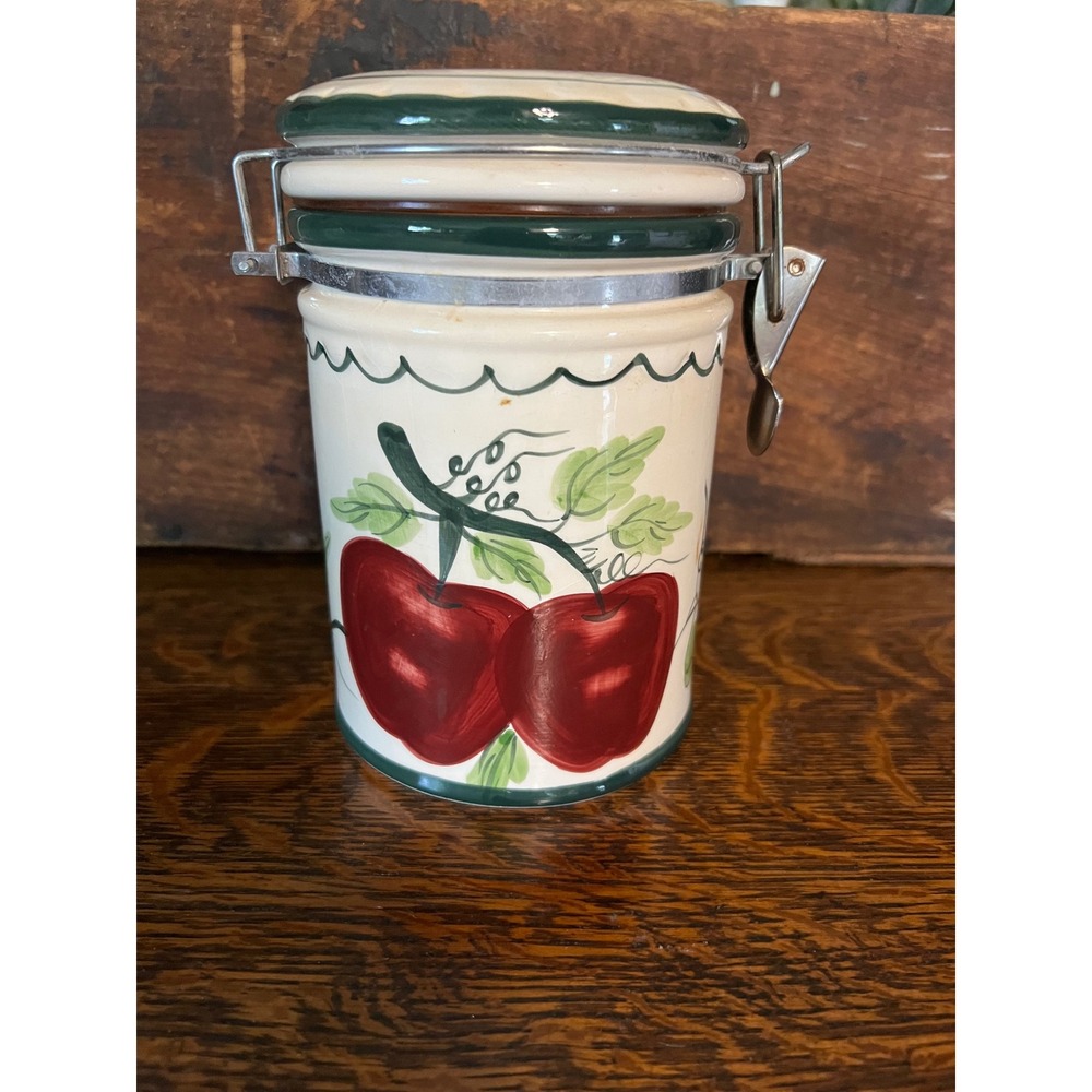 Vintage Ceramic Apple Canister Airtight Kitchen Storage Jar with Locking Lid